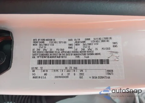 2019 Ford F-150 Xlt from USA, damaged, VIN 1FTEW1E4XKFA81613